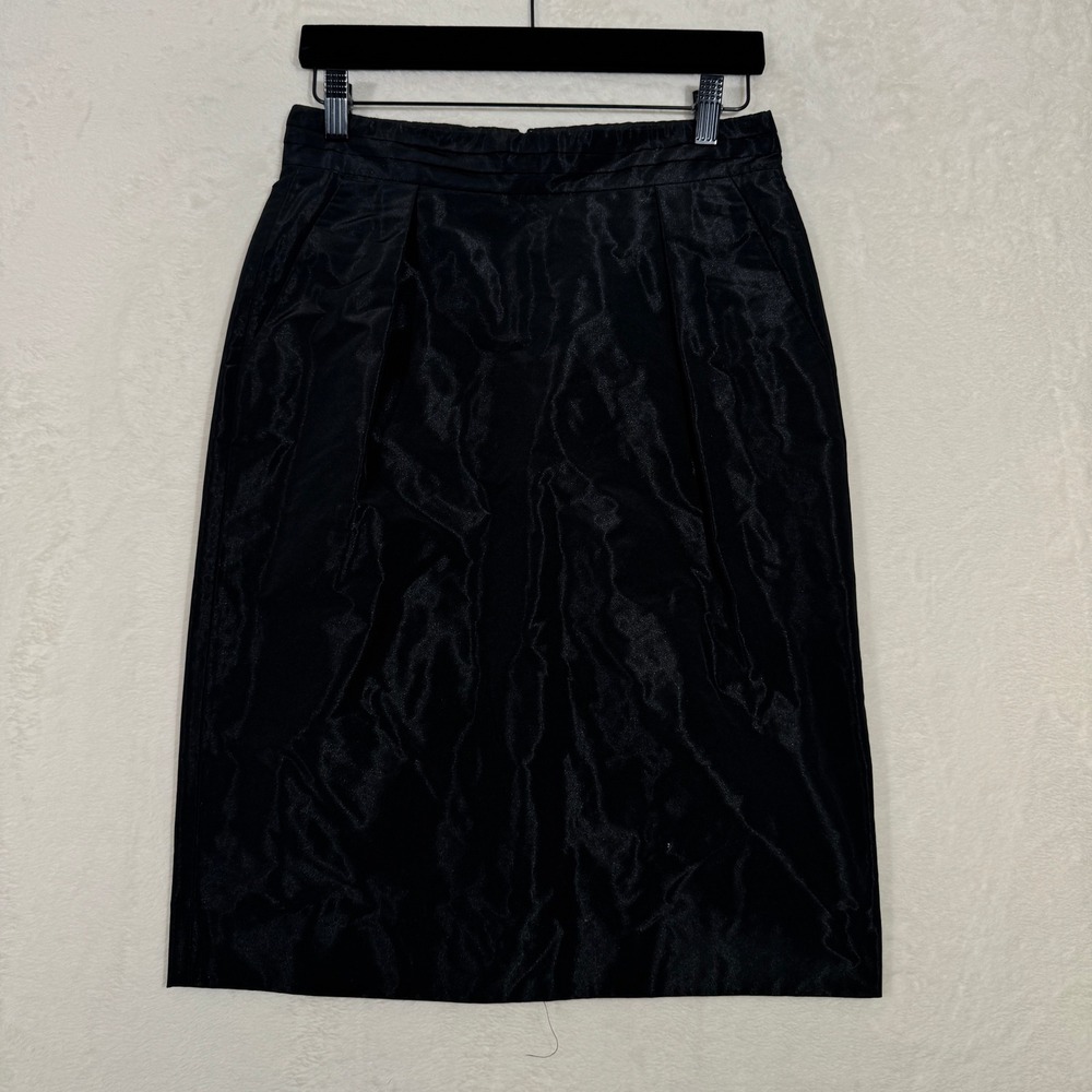 Banana Republic Pencil Skirt Womens 4 Black Pleated Satin Finish Professional